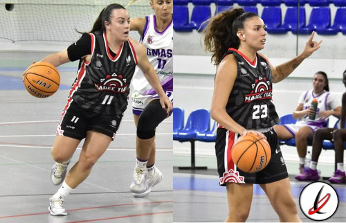 1. Jugadora de baloncesto con camiseta negra, en acción sobre la cancha, driblando el balón, con jugadores del equipo contrario en el fondo.