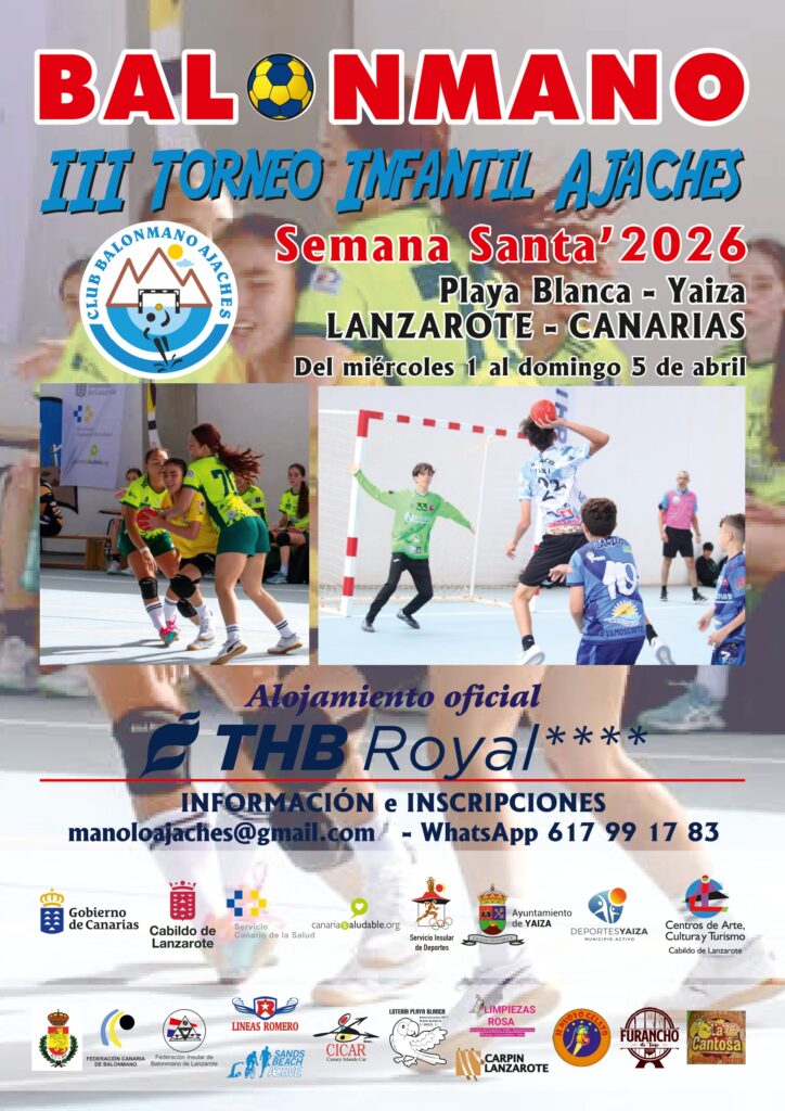 Cartel del Torneo Infantil Ajaches 2026 de balonmano durante la Semana Santa